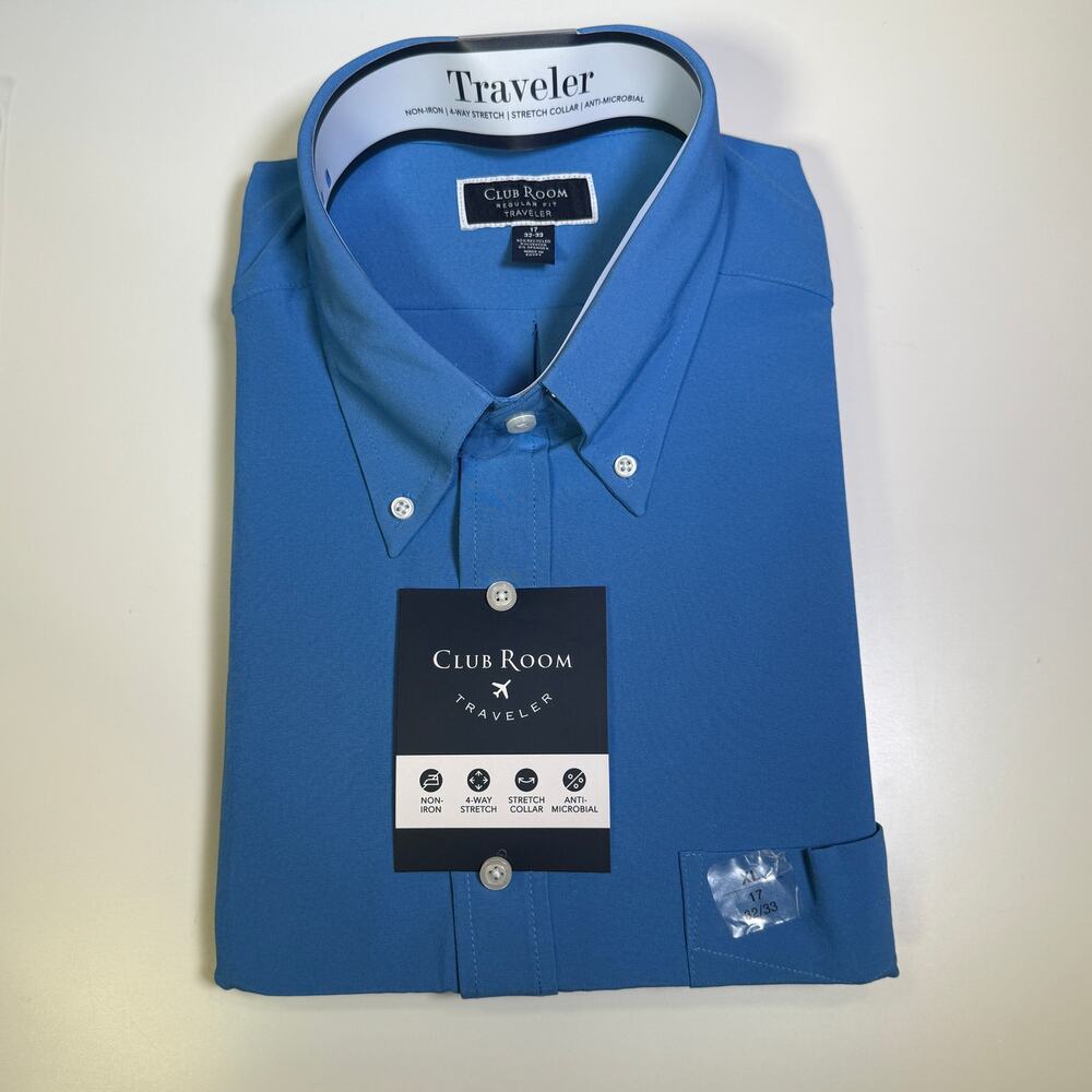 Club Room Men's Regular Fit Solid Dress Shirt, Regatta 17 32/33 $60